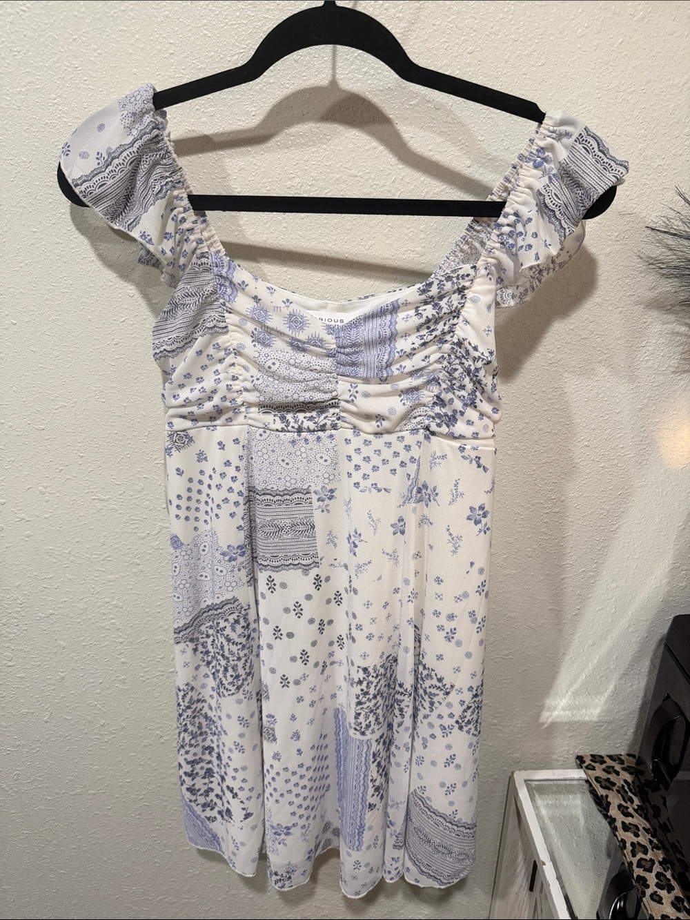 Kirious White Dress with Blue Paisley Print